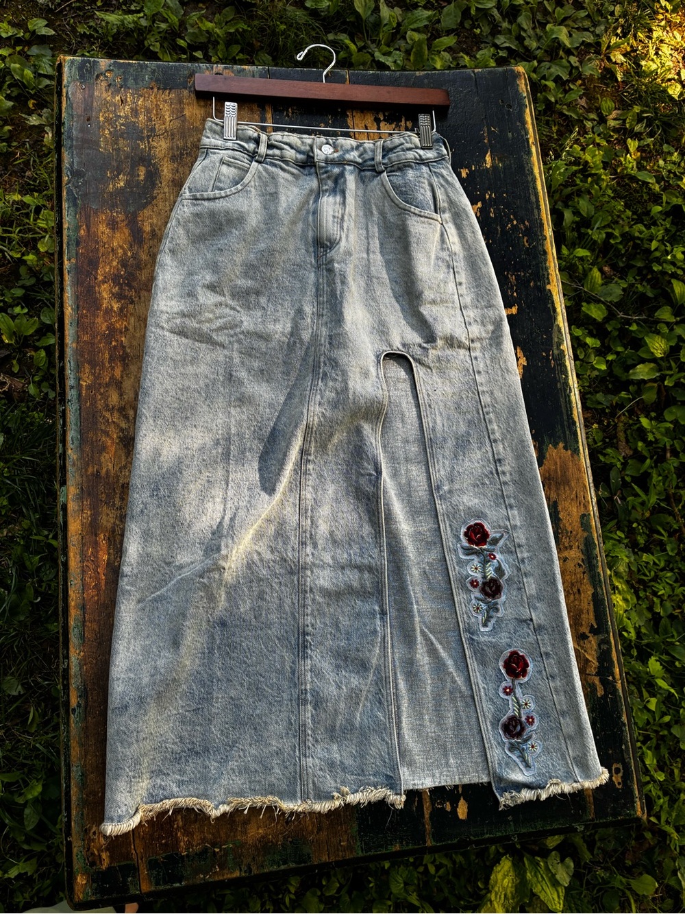 Light Blue Denim Maxi Skirt